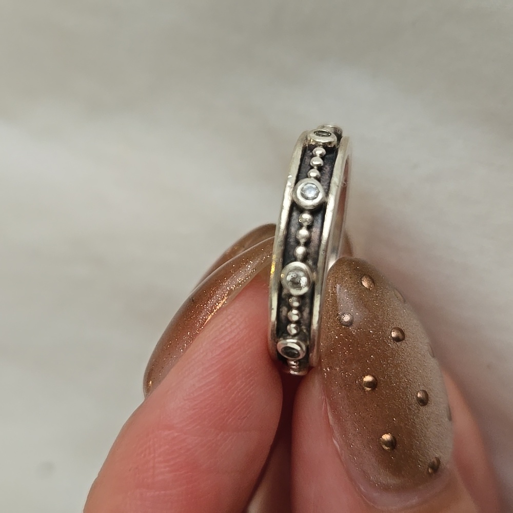 PANDORA Genuine Sterling Silver Ring Band With White Crystals Jewelry - Picture 4 of 5